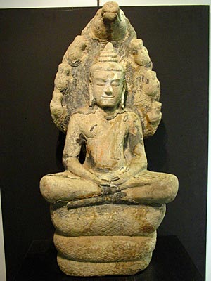 Sitting in Meditation, Khmer style, Buddha image with Naga